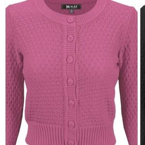 Retrolicious Waffle Cardigan in Magenta